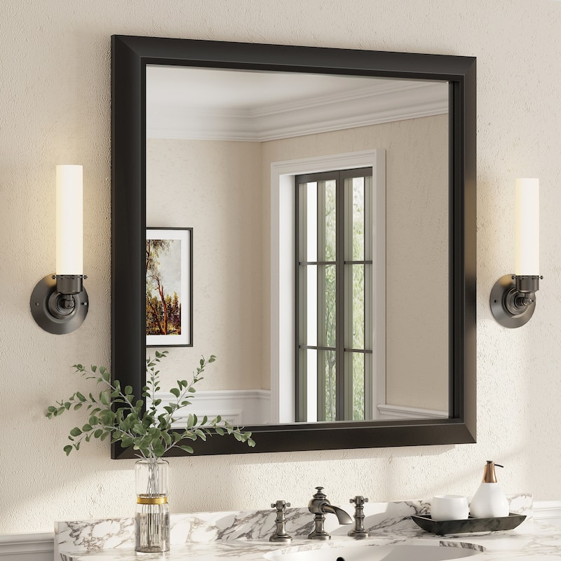 Beveled Metal Rectangle Framed Bathroom Vanity Tempered Glass Mirrors - 36" x 36" - Black