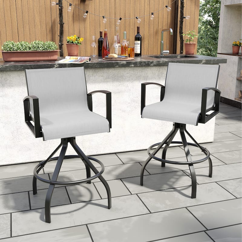 Outdoor Swivel Bar Stools Sunbrella Textilene Aluminum Patio Bar Chairs - Augustine Oyster, 2PCS
