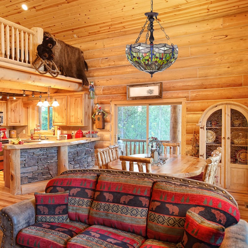 Evelyn River of Goods Multicolor Stained Glass 19.25-Inch Pendant Light with Adjustable Hanging Cord - 19.25" x 19.25" x 25.5"