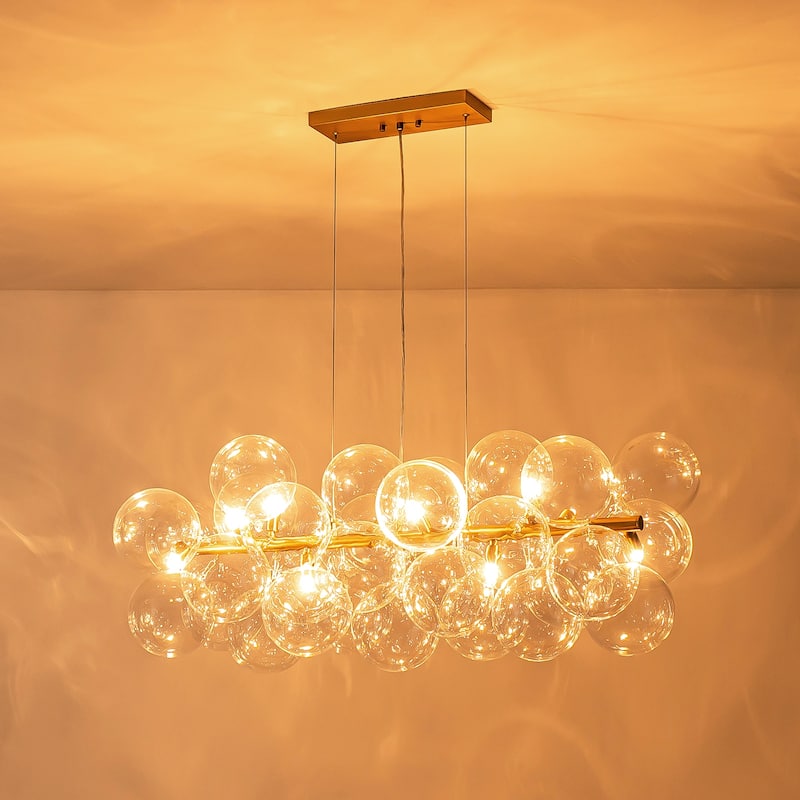 Modern 42" Large Glass Sputnik Bubble Chandelier Cluster Smoked Linear Chandelier - W42.1"