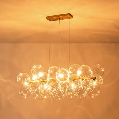 Modern 42" Large Glass Sputnik Bubble Chandelier Cluster Smoked Linear Chandelier - W42.1"
