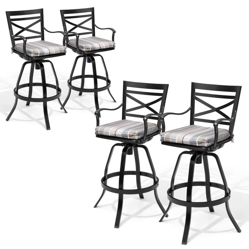 Outdoor Indoor Patio Bar Stools Aluminum Swivel Bar Chair with Sunbrella Cushion - 4-Piece - MILANOCHAR