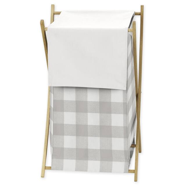 Grey Woodland Plaid Collection Laundry Hamper - Gray White Rustic Buffalo Check Flannel Country Lumberjack