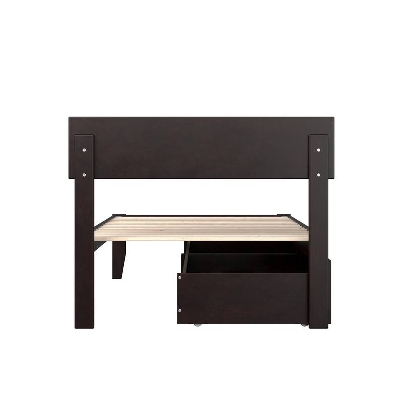 Extra Long Twin Bed with Drawers - Modern Espresso Finish Bedroom Furniture