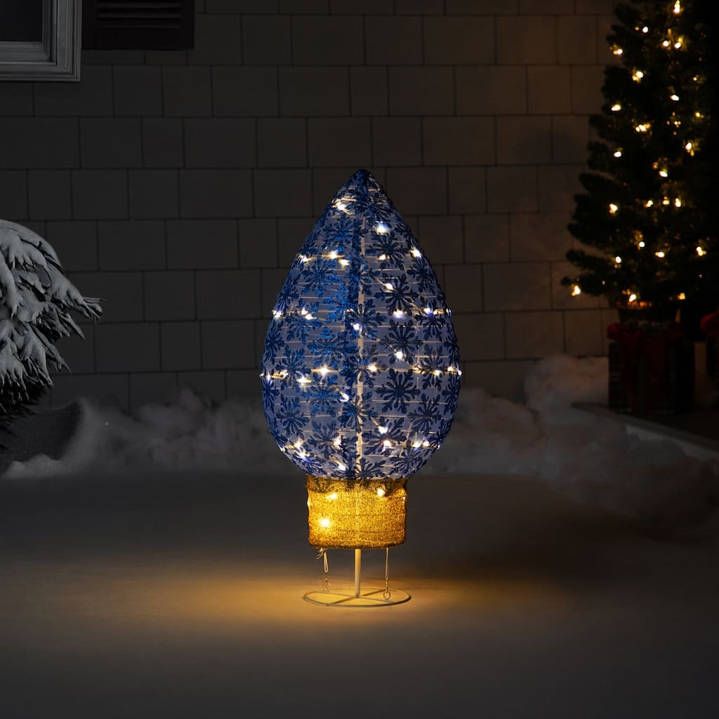 LED Lighted Retro Light Bulb Outdoor Christmas Decoration - 32" - Blue