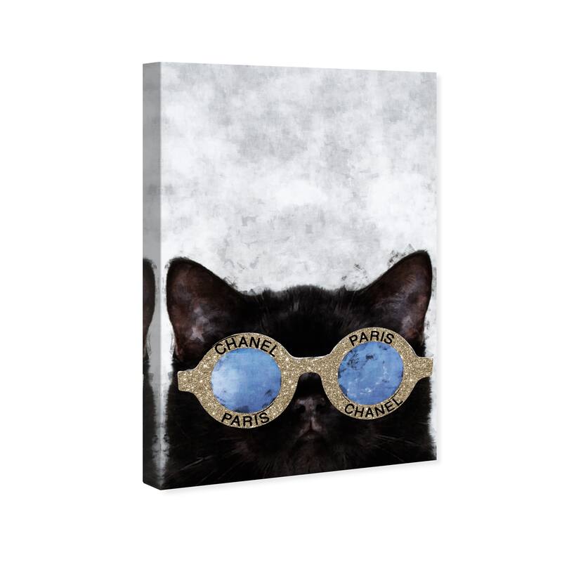 Wynwood Studio 'Cute French Cat' Fashion and Glam Wall Art Canvas Print Accessories - Gold, Black