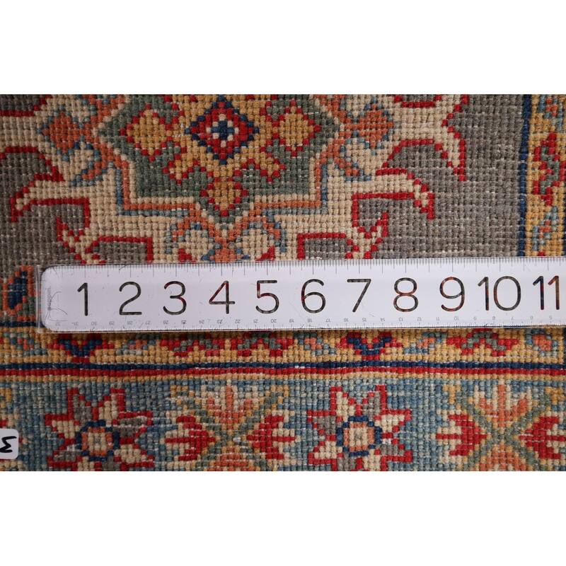 Gray Geometric Kazak Oriental Foyer Rug Hand-Knotted Wool Carpet - 2'0" x 3'0"