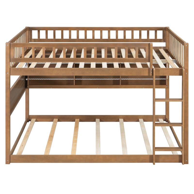 Full XL over Queen/Full over Full Bunk Bed with Integrated Shelving, Color-Changing Lights & Pegboard