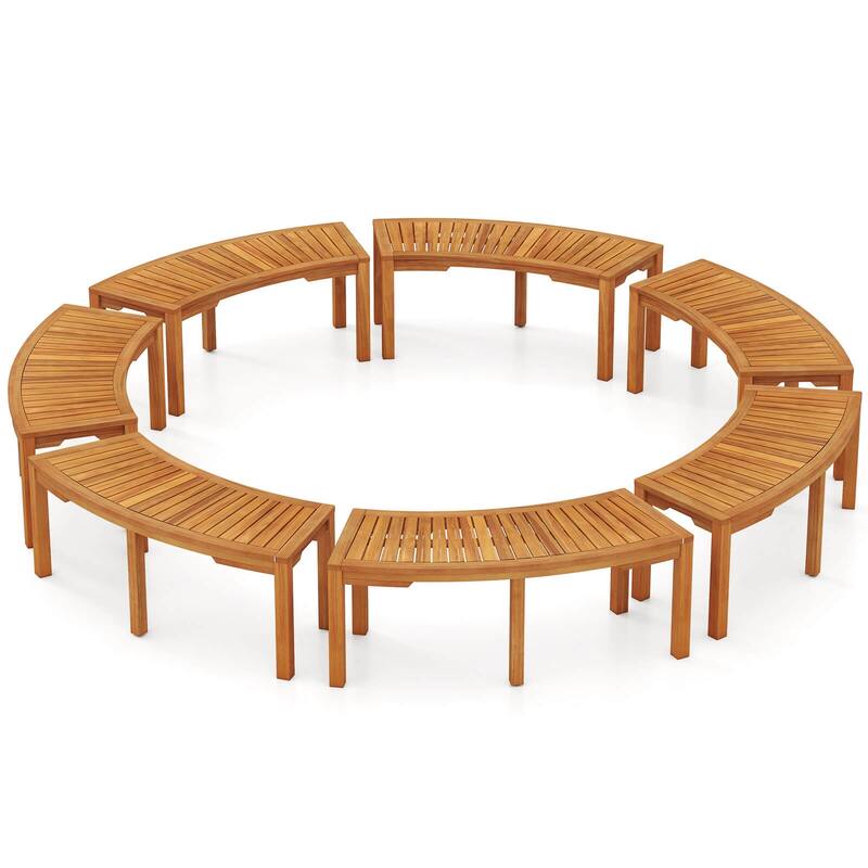 Costway 1/2/4 PCS Outdoor Curved Bench with Slatted Seat Wrap Around - See Details - 7 PCS