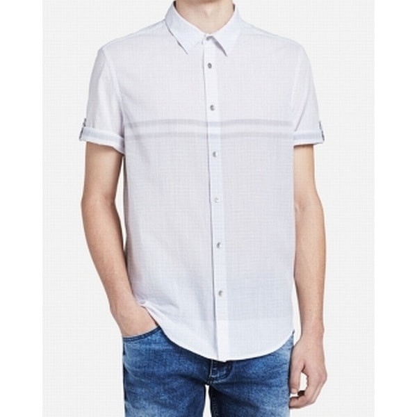 Shop Calvin Klein White Mens Size Medium M Striped Button ...