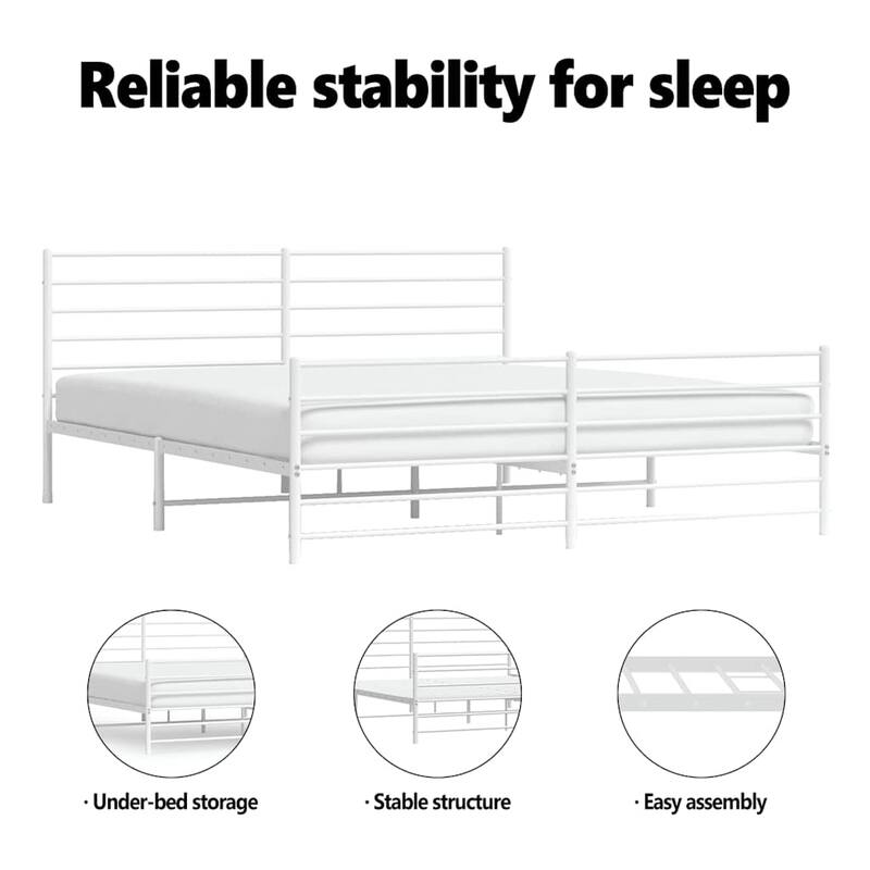 vidaXL Metal Bed Frame with Headboard, No Mattress