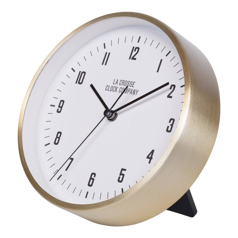 La Crosse Clock 404-3715B 6" Wells Brass-finish Metal Wall/Table Clock