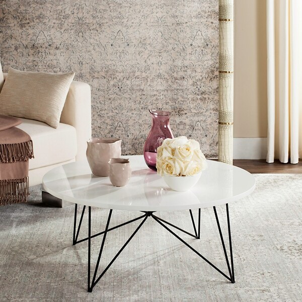 Safavieh Mid-Century Modern Maris Lacquer White / Black Coffee Table - 33.5" x 33.5" x 14"