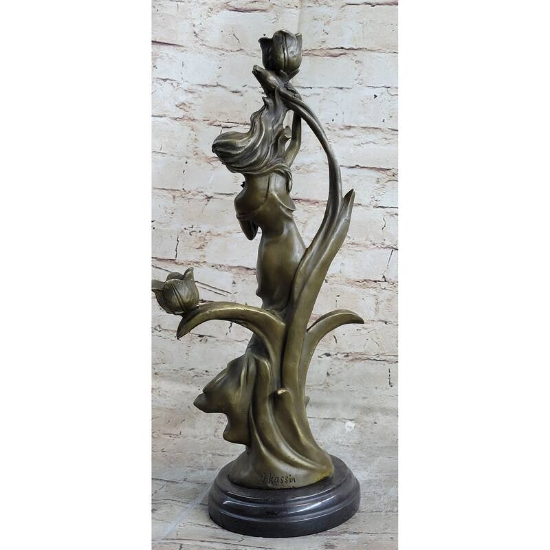 Art Nouveau Floral Female Dancer Bronze Sculpture Candelabra