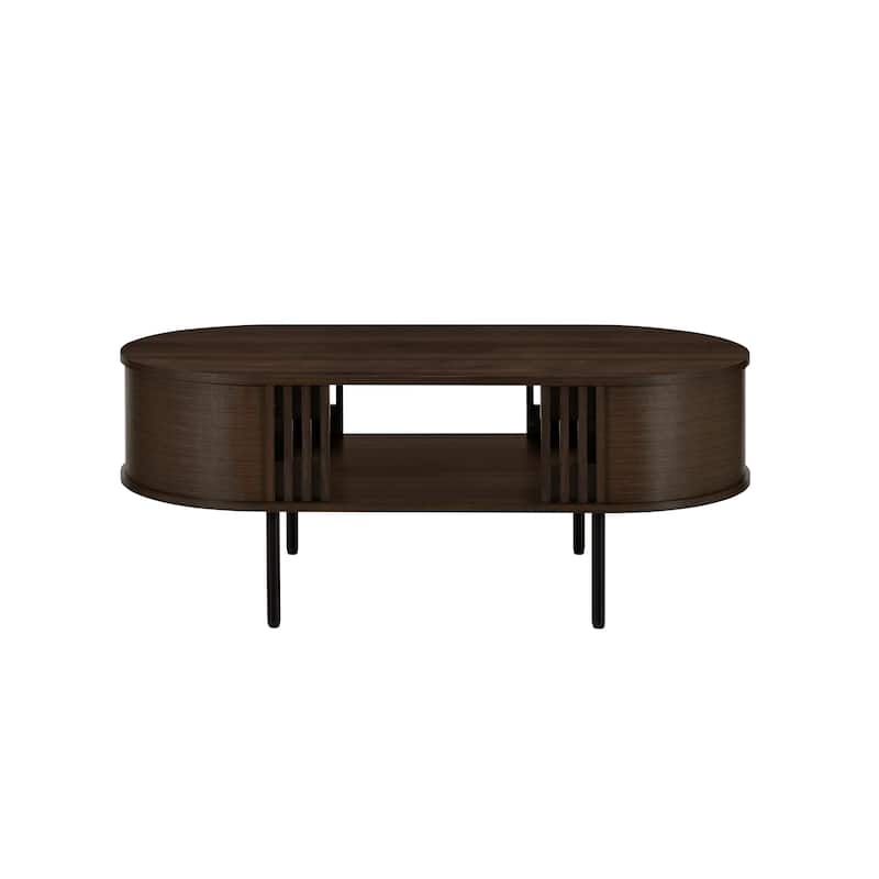 Brandon Cocktail Coffee Table with Inner Shelf, Oval Walnut Brown Wood