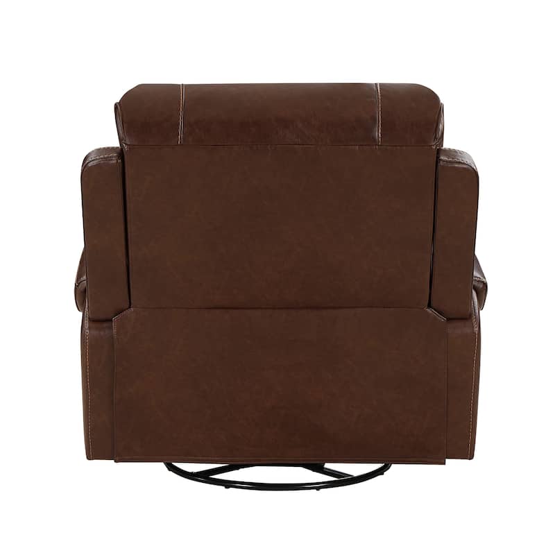Dean 41 Inch Swivel Glider Manual Recliner Chair, Brown Faux Leather