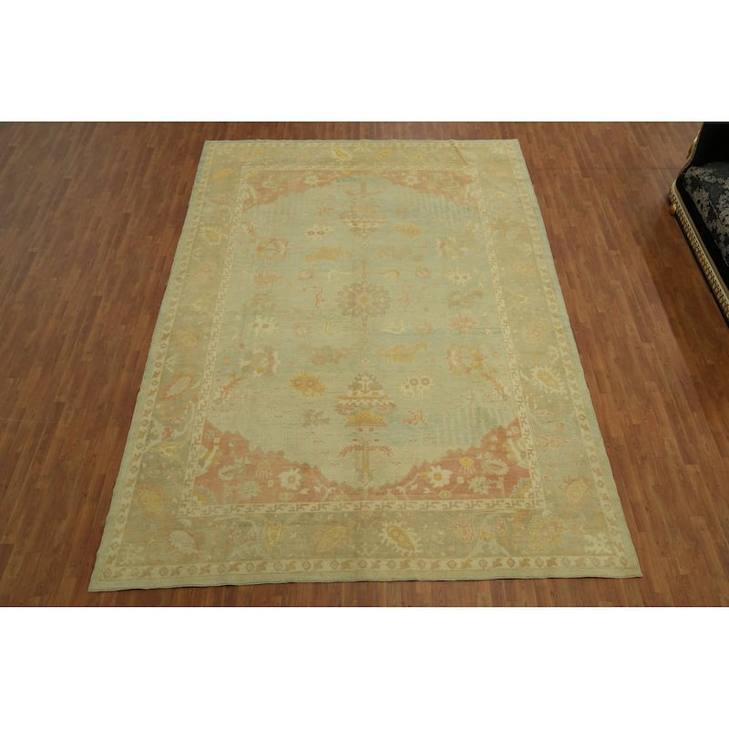 Vegetable Dye Wool Oushak Turkish Large Rug, Floral Geometric Carpet - 14' 2'' X 10' 1''
