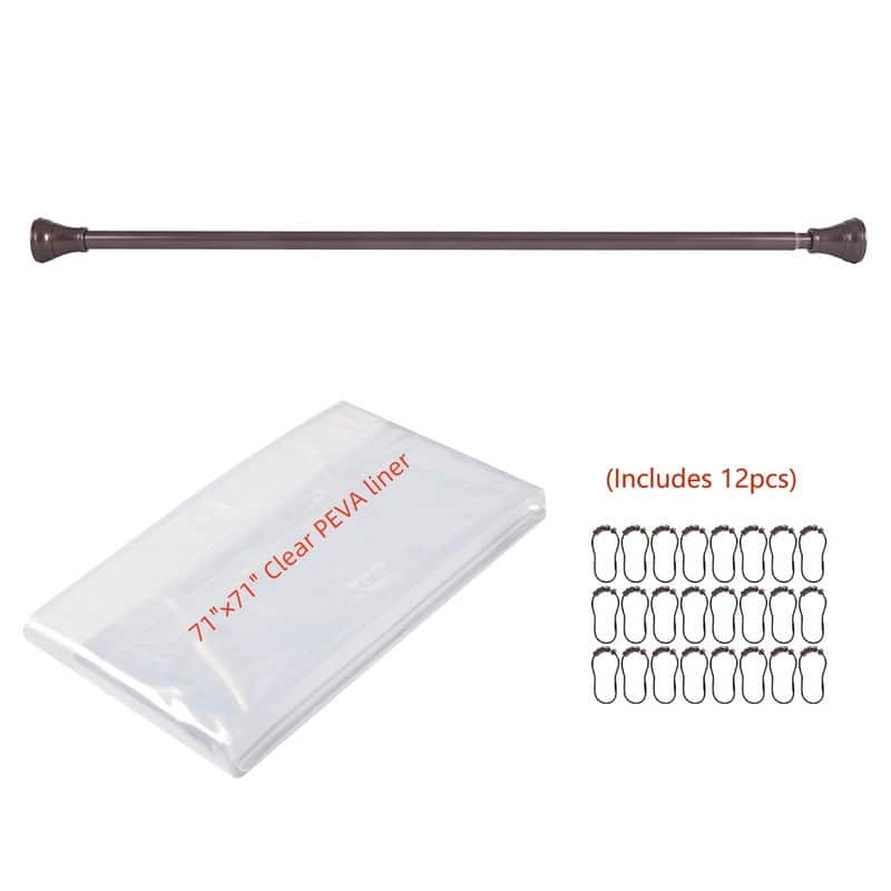 Utopia Alley Adjustable 72-Inch Rust-Proof Aluminum Shower Curtain Tension Rod - Included PEVA Shower liner and shower hooks - Oil Rubbed Bronze