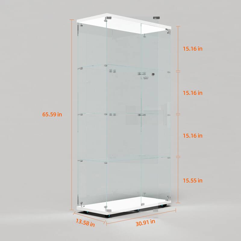 Tempered glass display cabinet, storage cabinet,file cabinet,with Bluetooth LED light strip,lock on the door,equipped with cast