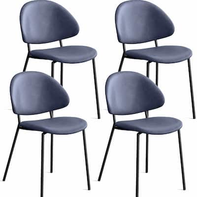 Set of 4 Mid-Century Dining Chairs - PU Leather, Curved Back