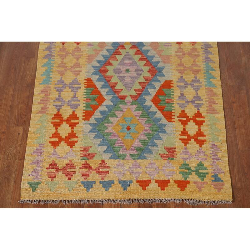 Reversible Kilim Accent Rug Oriental Hand-Woven Wool Carpet - 3'4"x 5'1"