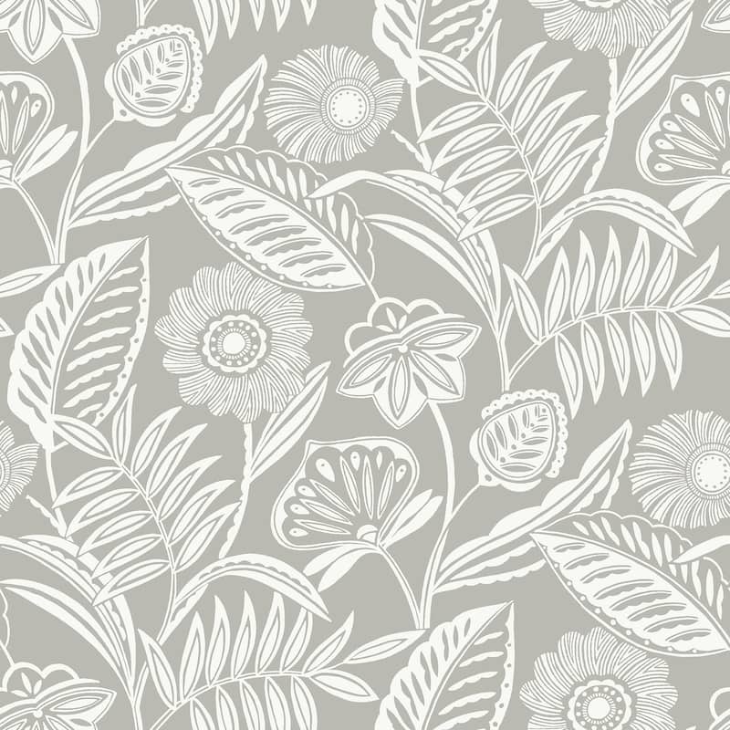 A-Street Prints Alma Light Grey Tropical Floral Wallpaper