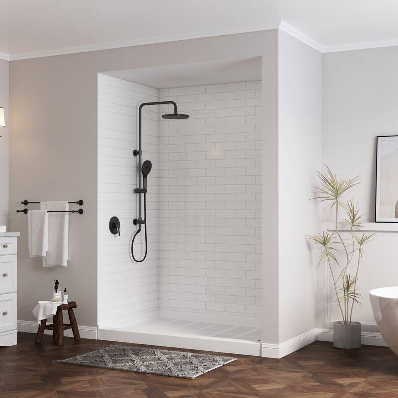 SMC Alcove Single Threshold Shower Pan Base, S/S Drain Cover Included, cUPC Certified, Slip-Resistant