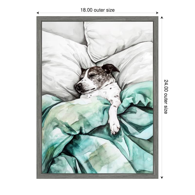 Dogs Life Tucked In by Justyna Jaszke Framed Canvas Wall Art - 18 x 24 in
