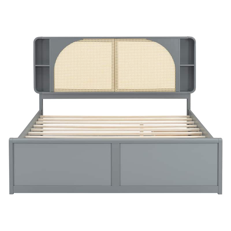Queen Size Rattan Bed with Drawers and Trundle