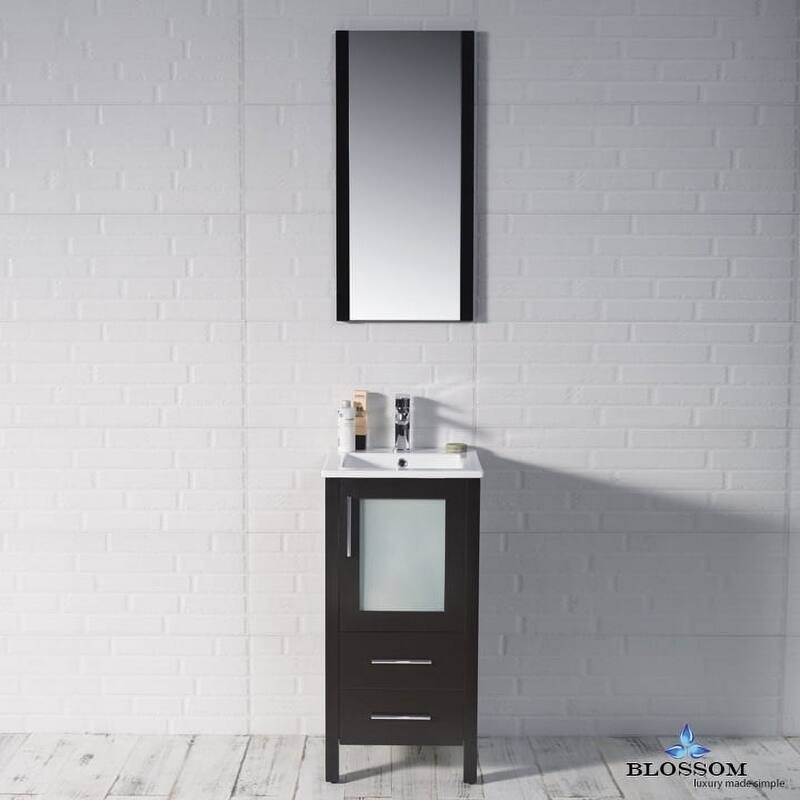 Blossom 16" Bathroom Vanity with Ceramic Sink and Matching Mirror - Espresso
