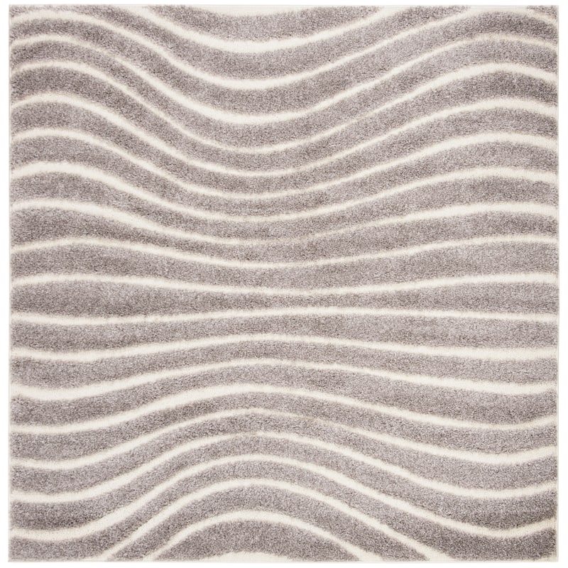SAFAVIEH Memphis Shag Konstanze 1.2-inch Thick Rug - 6'7" Square - Grey/Ivory