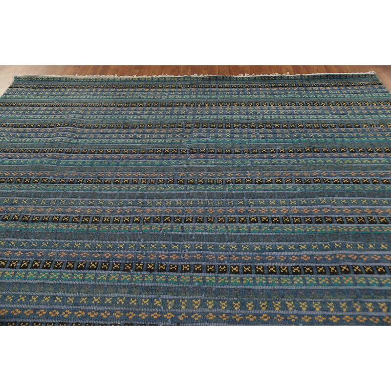 Striped Moroccan Oriental Area Rug Hand-Knotted Wool Carpet - 9'0" x 12'2"