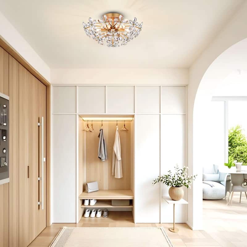 Rosa 6-Light Brushed Silver-ish Champagne Flower Crystal Flush Mount