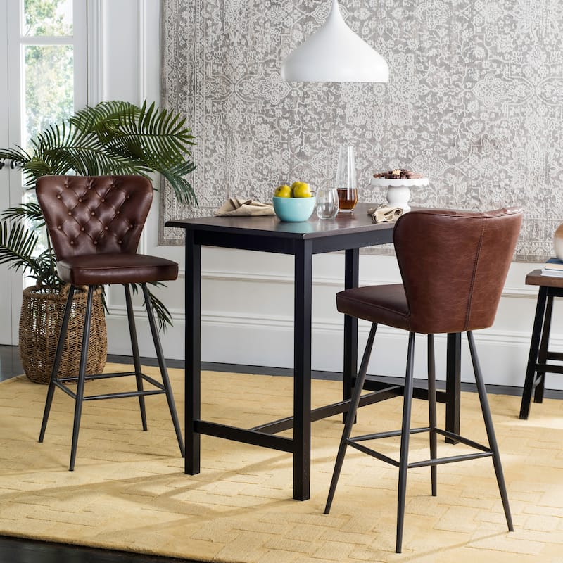 SAFAVIEH Liberty -30 Inch Burgundy Bar Stool (Set of 2) - 16.9" x 21.7" x 46.1" - 17Wx22Dx46H - Burgundy