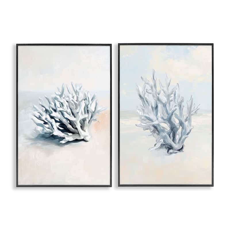 Stupell Faded White Coral Branches Framed Giclee Art Design By Ramona Murdock (Set of 2) - 12 x 18 - Black