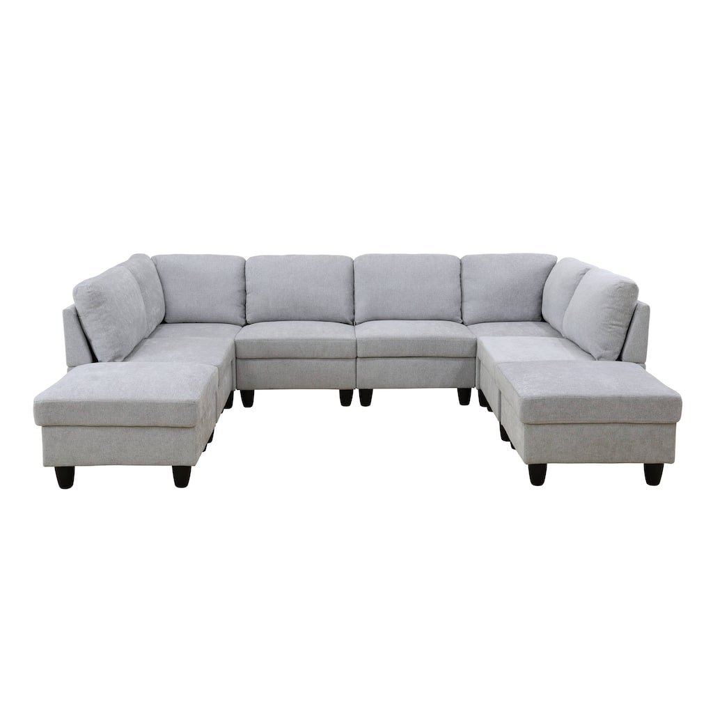 Grey White Flannel 8-Piece Living Room Sofa Set