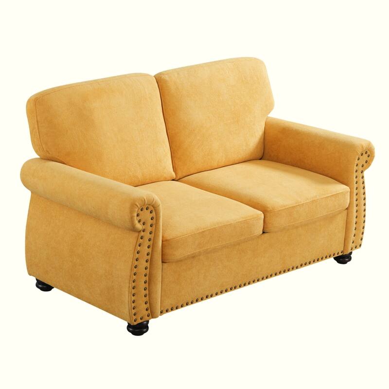 Velvet Loveseat, Upholstered 2 Seater Couch with High-Density Foam, Small Sofa Couch with Solid Wood Legs and Tufted Back