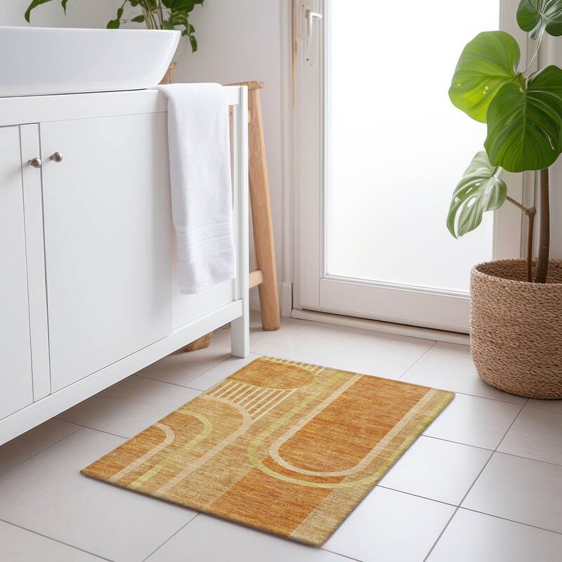 Machine Washable Indoor/ Outdoor Chantille Mid Century Modern Rug - Terracotta - 1'8" x 2'6"