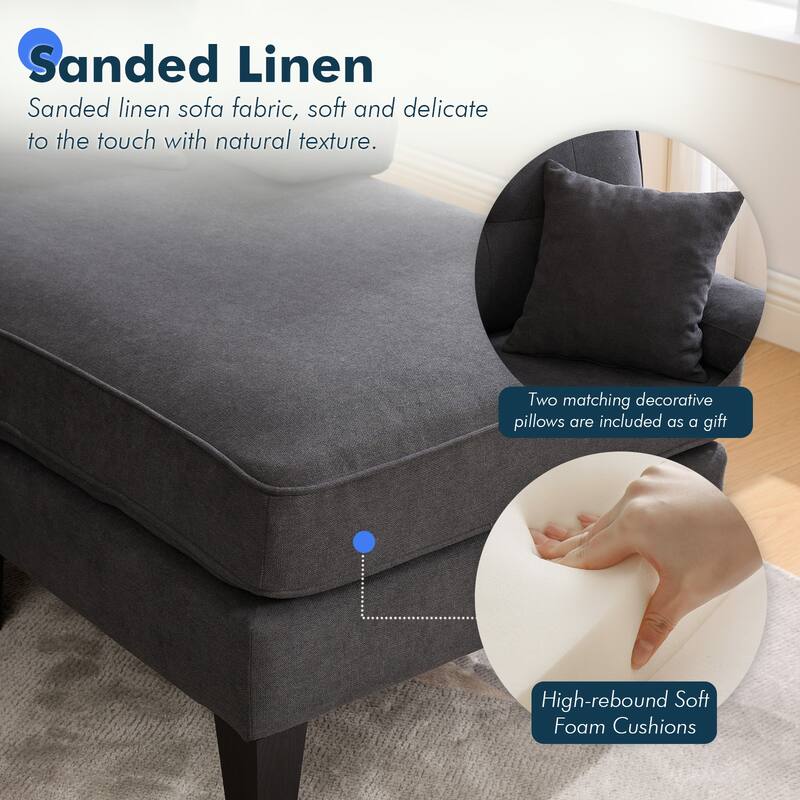 HOMEFUN Linen Upholstered U-Shaped 4-seater Tufted Wood Frame Sectional Sofa with Side Pocket