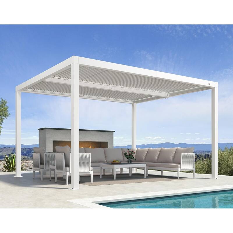 PURPLE LEAF Louvered Pergola Outdoor Aluminum Pergola with Adjustable Roof for Patio Hardtop Gazebo - 11' x 13' - White