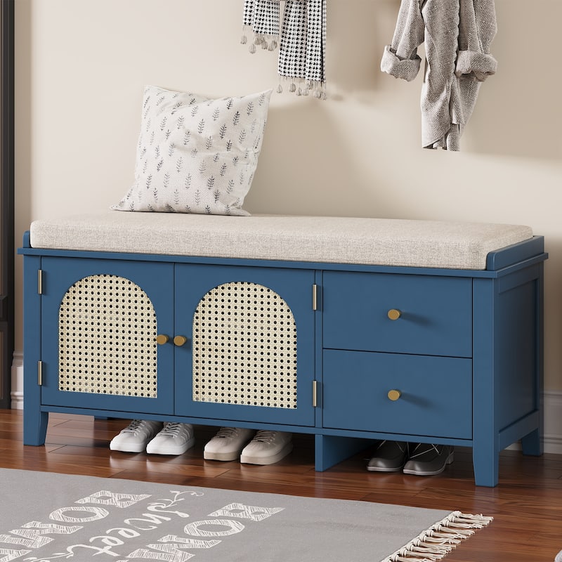 Shoe Storage Bench, Vintage Shoe Bench with Storage and Cushion, Shoe Bench