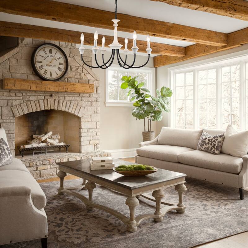 6-Light Modern Chandelier , Farmhouse Candle Chandelier for Dining Room Living Room Bedroom Kitchen - W24.4"x H15.55"