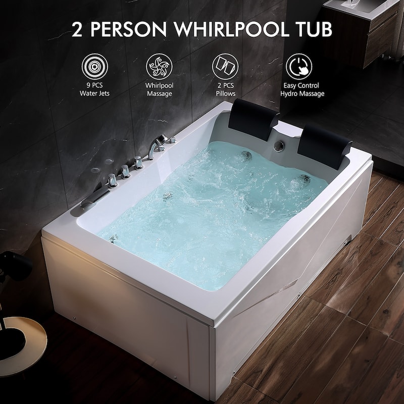 71 in. x 47 in. Alcove Whirlpool Bathtub Hydrotherapy Jetted SPA Bath in White