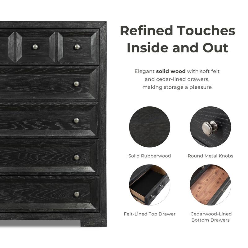 Furniture of America Durem II Modern 3-Piece Solid Wood Panel Bedroom Set with Oversized Nightstand and Chest