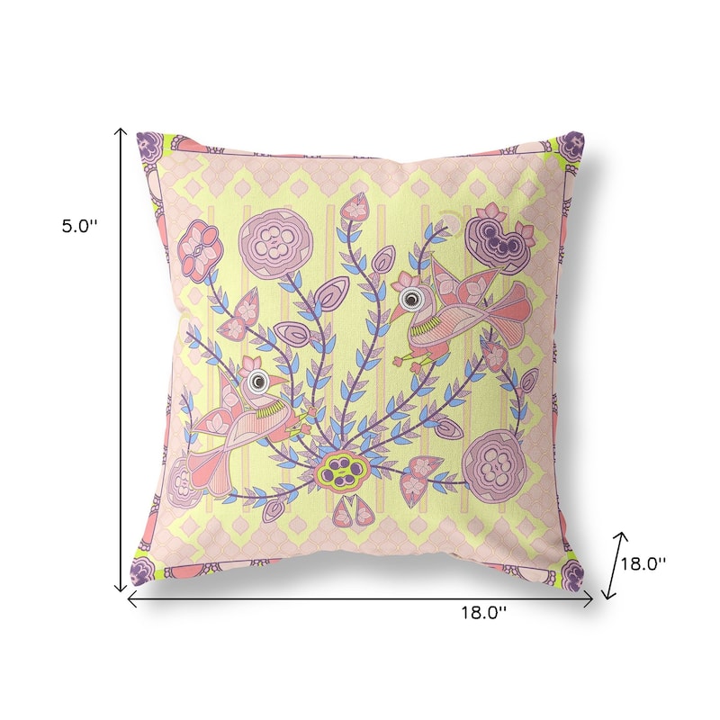 HomeRoots 18" x 18" Yellow Peacock Blown Seam Floral Indoor Outdoor Throw Pillow - 18.00' X '5.00' X '18.00