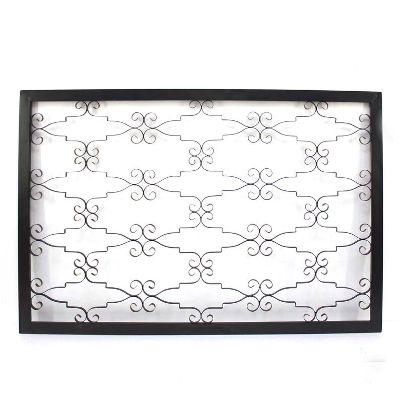 Rectangular Metal Frame Wall Decor with Curved Design Accents, Black