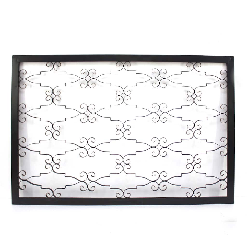 Rectangular Metal Frame Wall Decor with Curved Design Accents, Black