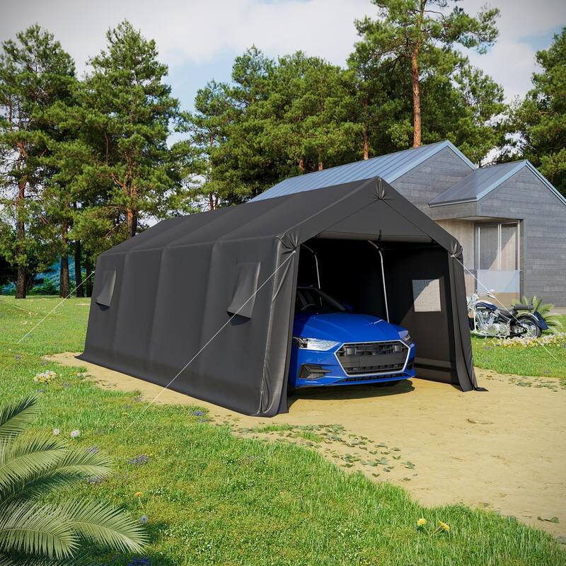 EROMMY Portable Garage, Heavy Duty Carport with All-Steel Metal Frame and Round Style Roof