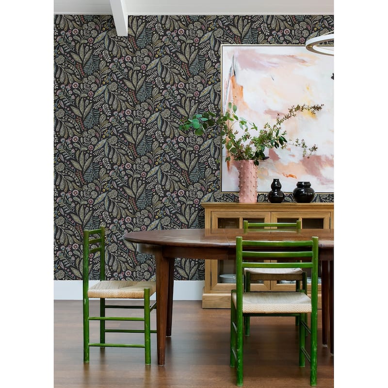 A-Street Prints Briar Charcoal Floral Wallpaper