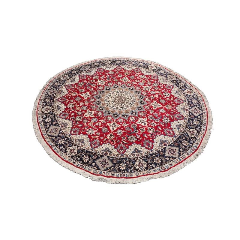 Red Wool & Silk Oriental Rug Hand Knotted Round 250 KPSI - 10' x 10'